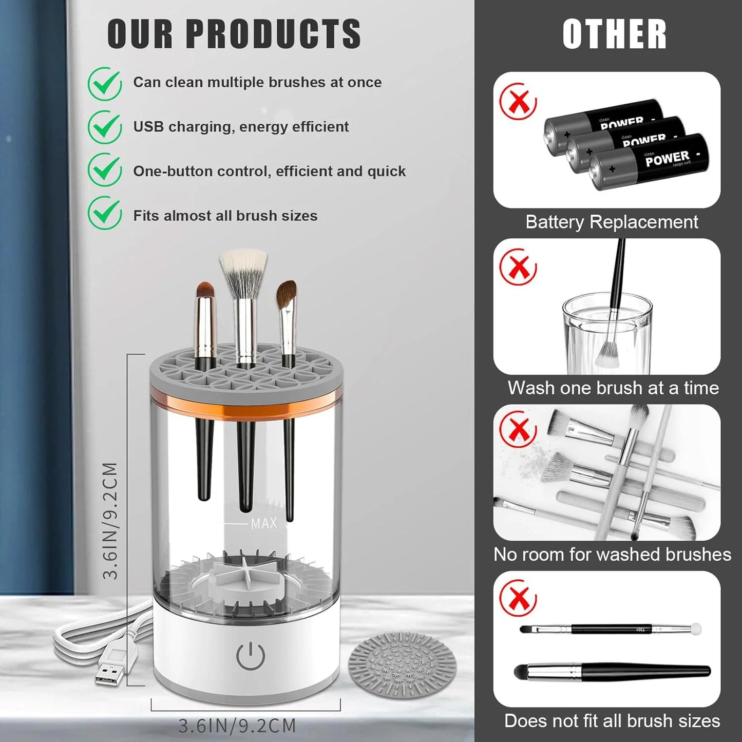 USB Electric Makeup Brush Cleaner Portable 3 in 1 Makeup Brushes Cleaner Drying Rack Lazy Cleaning Brush Washer Quick Dry Tool
